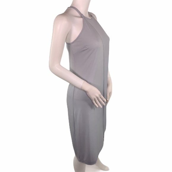 Bar III Gray Faux Wrap Sleeveless High Neck Dress - Picture 3 of 7